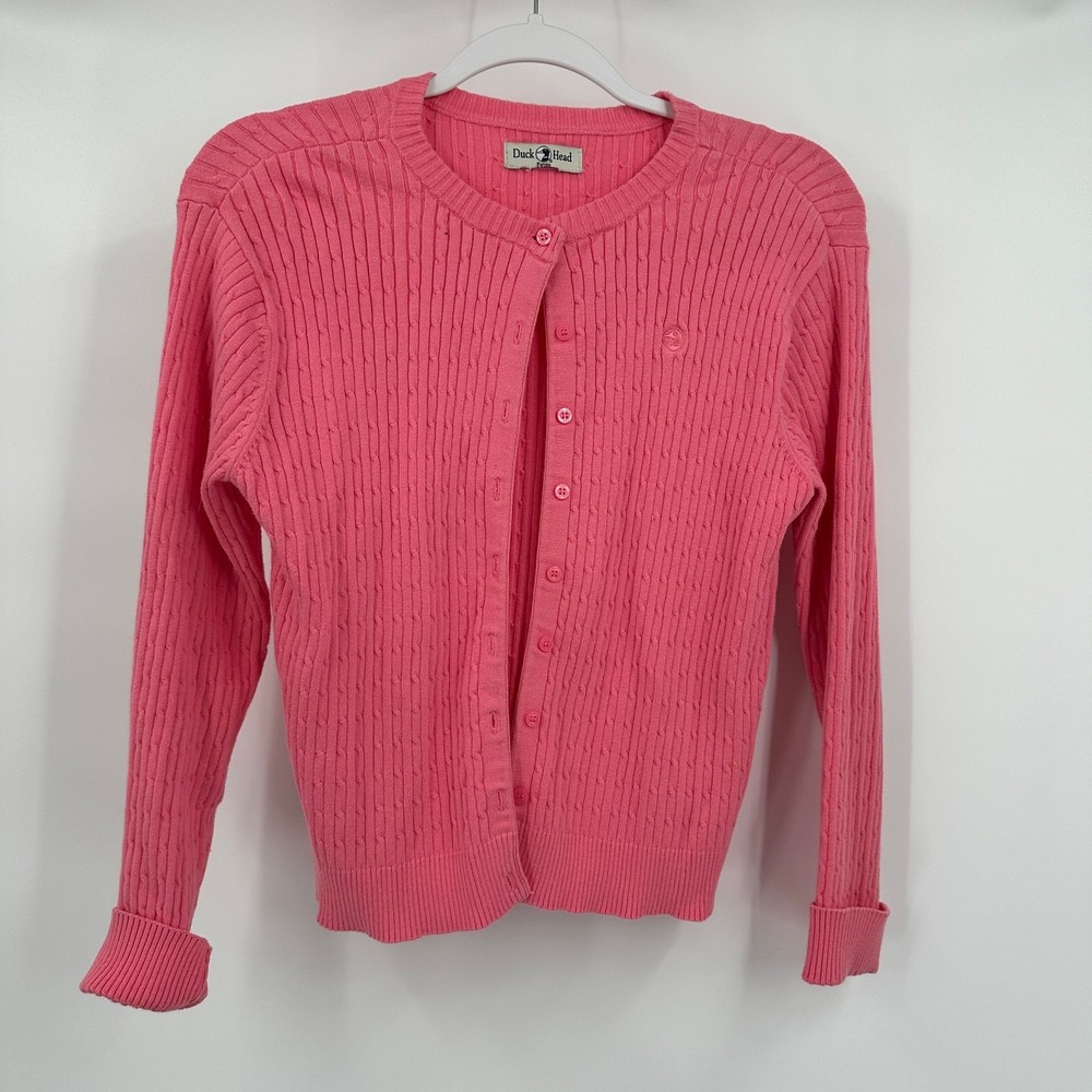 Womens Vintage Preppy Cable Knit Cardigan Sweater Size SP Cottagecore Coral